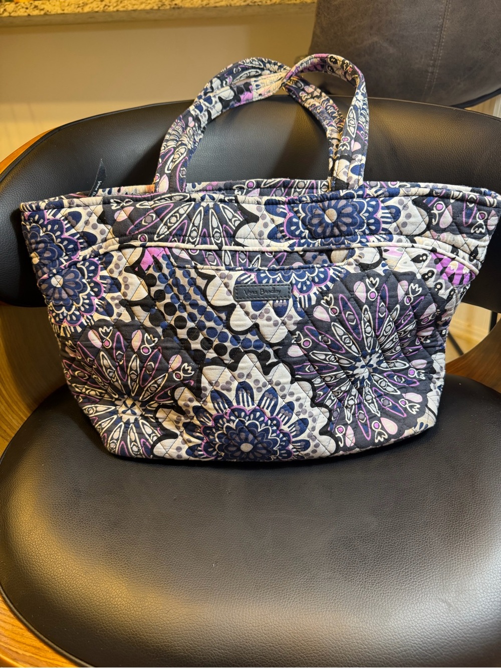 Vera Bradley Purple Floral Quilted Tote Bag 15x9.5